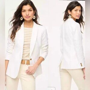 J.Crew Womens White Blazer Sz14 100% Cotton Lined  Single-Button Academia Preppy